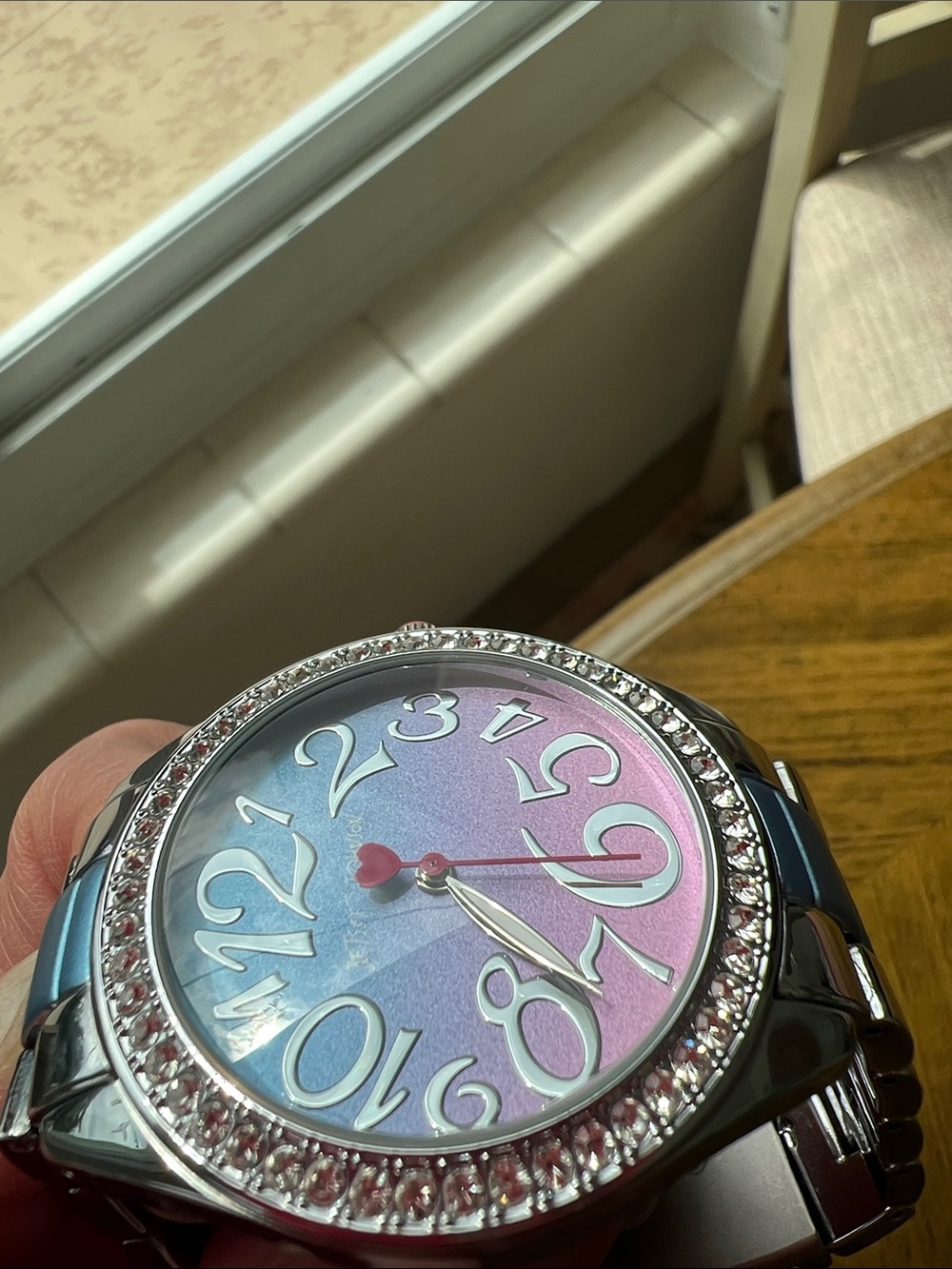 Betsey Johnson Purple-to-Blue Gradient Crystal Bezel Watch - Picture 9 of 11